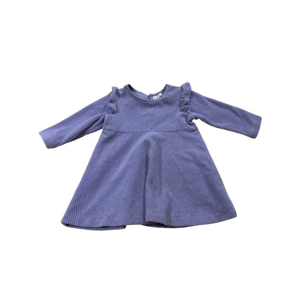 Hanna Andersson Dress 6-12M Purple Ribbed Ruffle Long Sleeve Metallic Trim Cozy